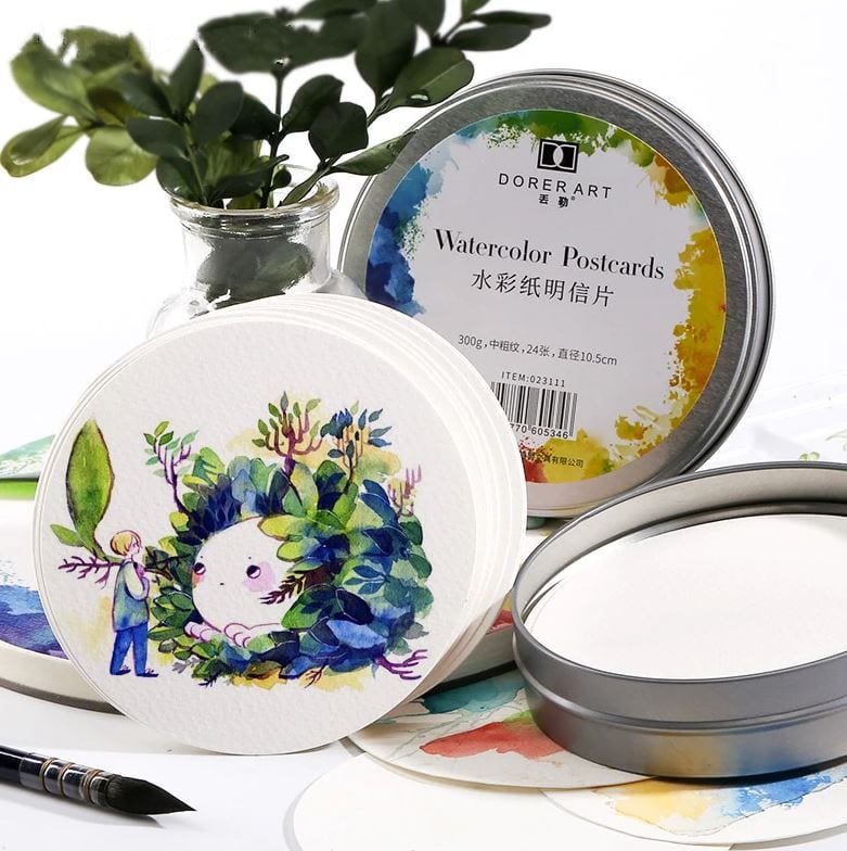 Dorer Art Watercolor Postcards in Tin Can