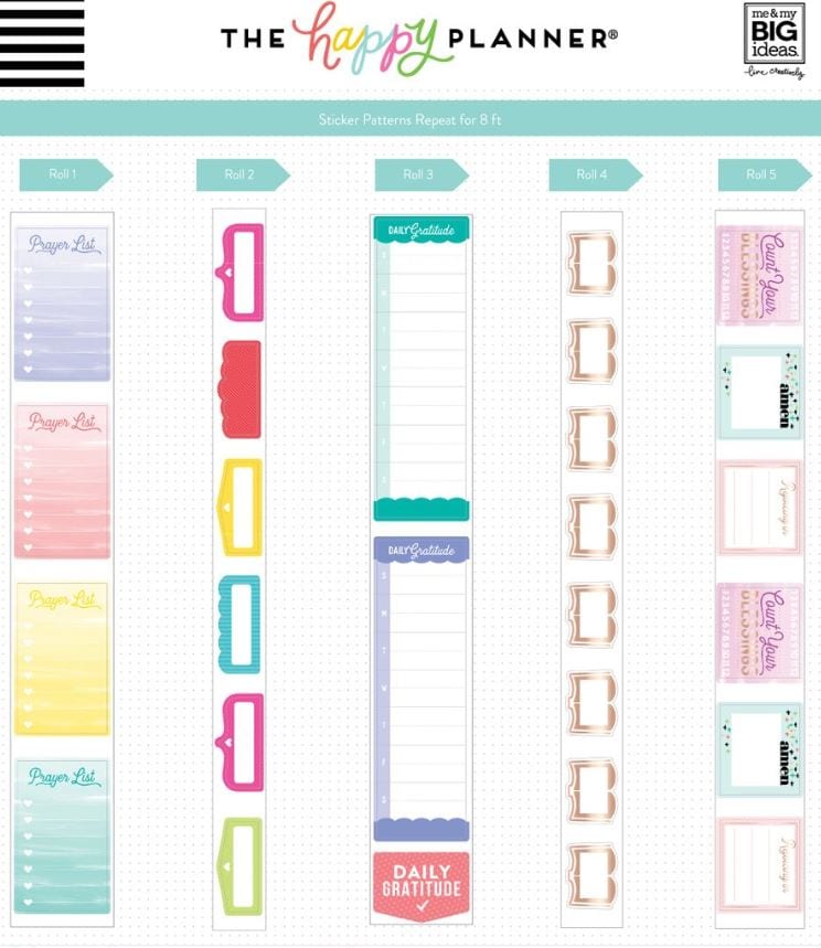 Me and My Big Ideas Faith/Gratitude Sticker Rolls Happy Planner MAMBI - 5 Rolls (216 pcs)