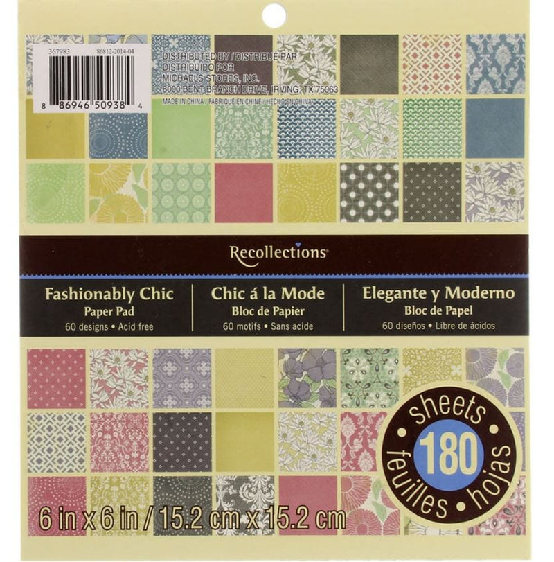 Recollections Fashionably Chic Paper Pad 6" x 6" (60 sheets and 180 sheets available)