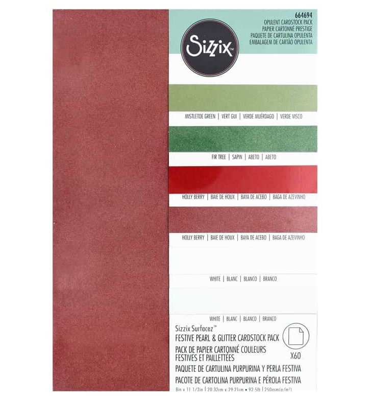 Sizzix Surfacez Pearl and Glitter Festive Colors Cardstock Pack, A4 size 60PK 250gsm