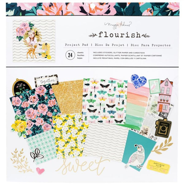 American Crafts Maggie Holmes Flourish Project Pad 12" x 12" 24 Sheets w/ 100 Stickers