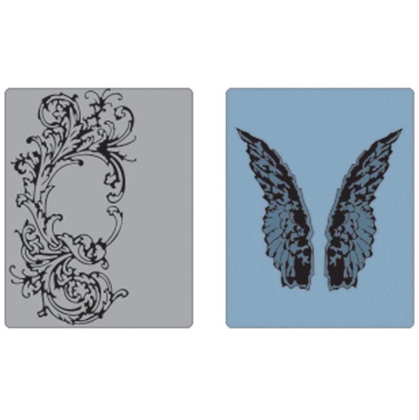 Sizzix Flourish & Wings By Tim Holtz Texture Fades A2 Embossing Folders 2/Pkg