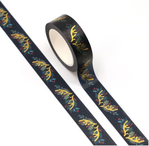 Foil Antlers with Holiday Decorations Christmas Washi Tape 15mm x 10m