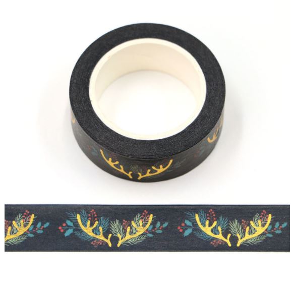 Foil Antlers with Holiday Decorations Christmas Washi Tape 15mm x 10m