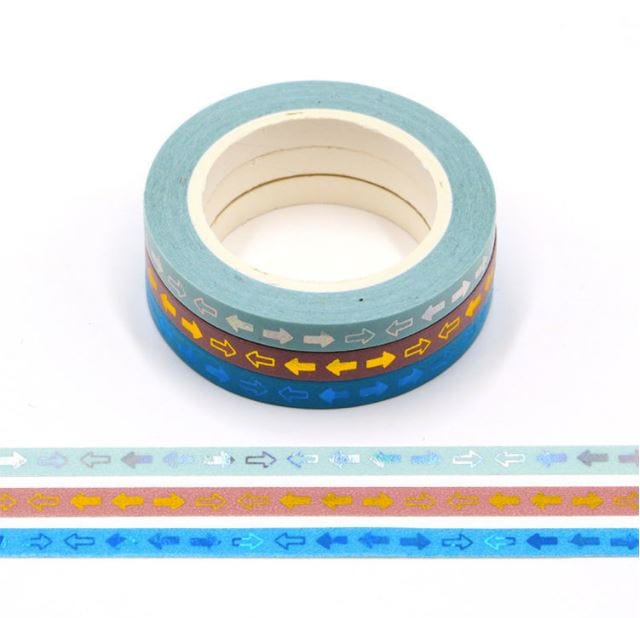 Foil Arrows on Slim Slim Pastels Washi Tape 3 Rolls 5mm x 10m