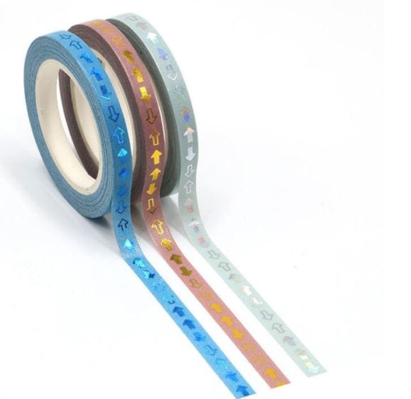 Foil Arrows on Slim Slim Pastels Washi Tape 3 Rolls 5mm x 10m