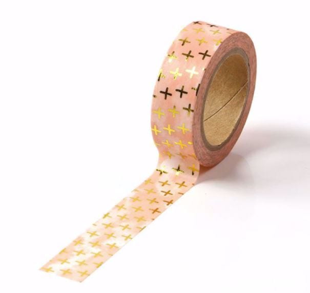 Foil Crosses on Pink Marble Washi Tape 15mm x 10m