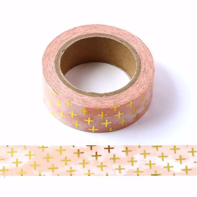 Foil Crosses on Pink Marble Washi Tape 15mm x 10m