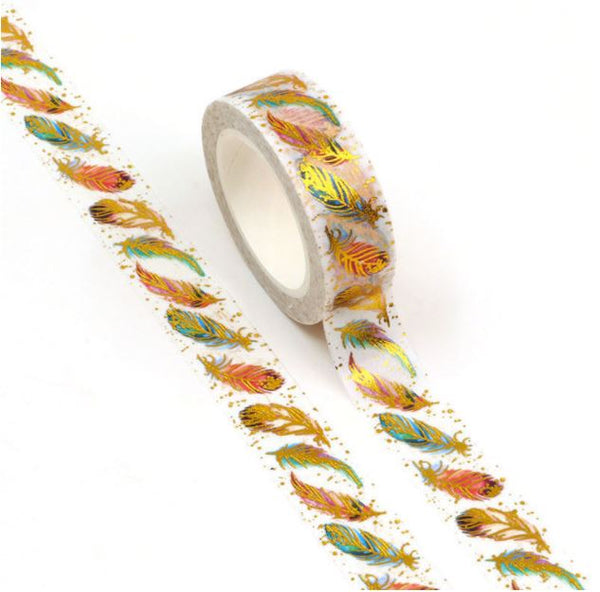 Foil Colorful Feathers Washi Tape 15mm x 10m