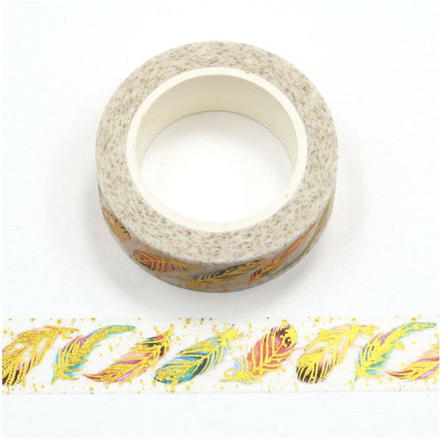 Foil Colorful Feathers Washi Tape 15mm x 10m