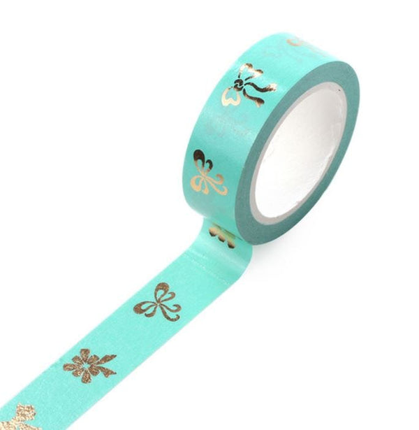 Foil Gold Bows on Mint Washi Tape 15mm x 10m