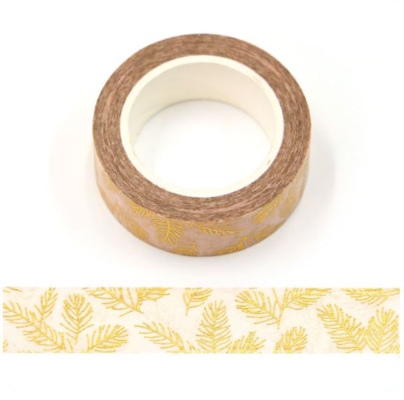 Foil Gold Pine Needles Christmas Washi Tape 15mm x 10m