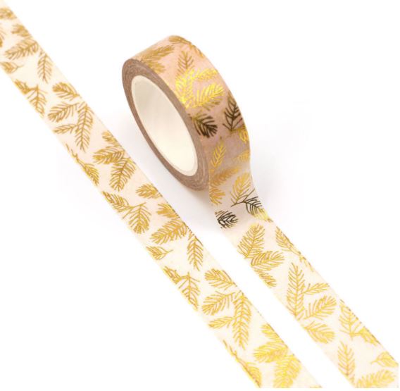 Foil Gold Pine Needles Christmas Washi Tape 15mm x 10m