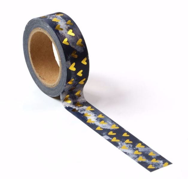 Foil Hearts on Black Marble Washi Tape 15mm x 10m