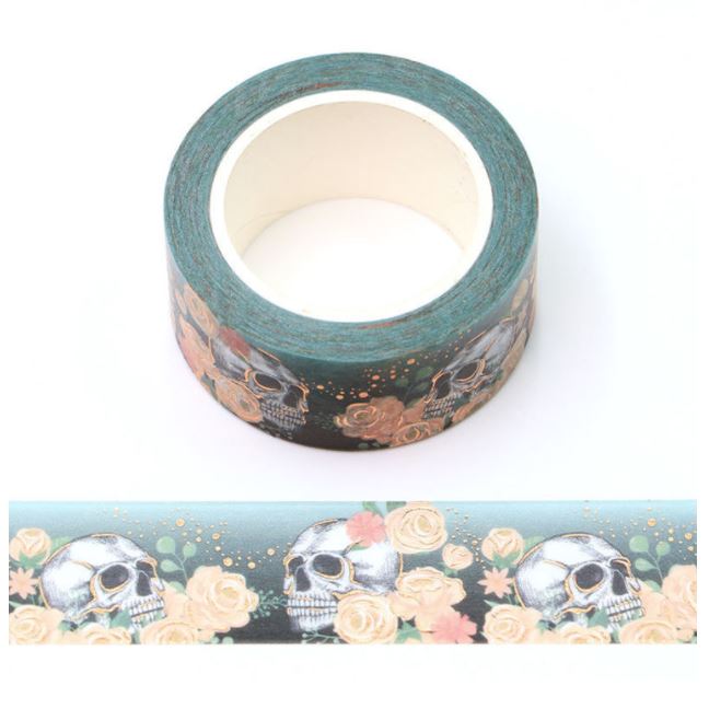 Roses and Skull Foil Accented Washi Tape 15mm x 10m