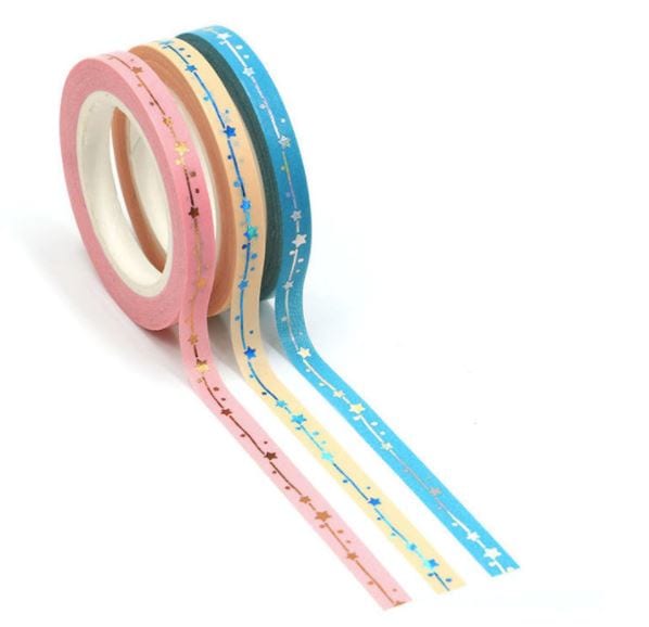 Foil Stars on Slim Pastels Washi Tape 3 Rolls 5mm x 10m