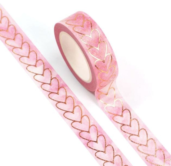 Foil Vertical Hearts Washi Tape 15mm x 10m