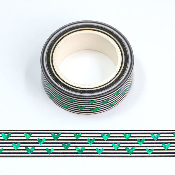 Foil Green Litter Heart Washi Tape 15mm x 10m