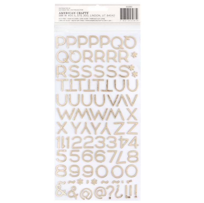 American Crafts Hardcover Alphabet Gold Foil Thickers 191/pk