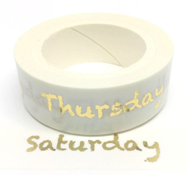 Gold Foil Days of the Week Masking Tape 15mm x 10m