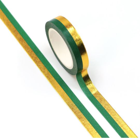 Gold and Green Stripes Christmas Washi Tape (10mm x 10m)