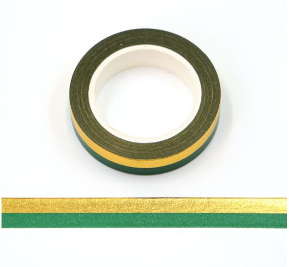 Gold and Green Stripes Christmas Washi Tape (10mm x 10m)