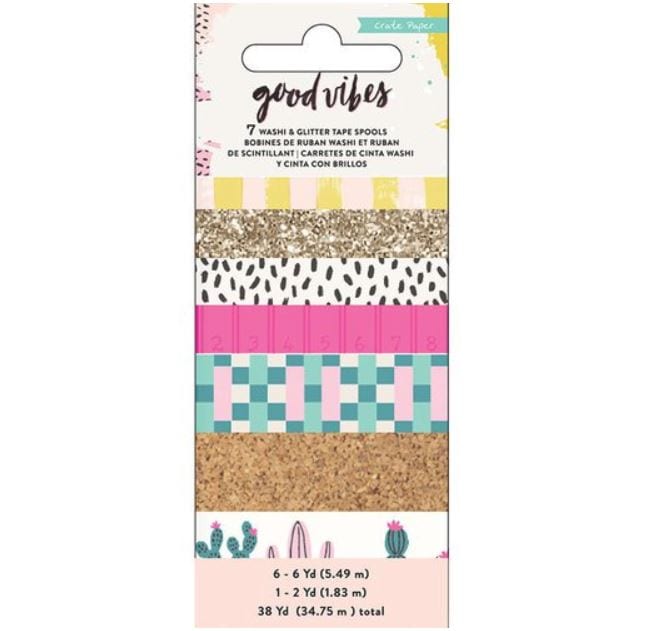 American Crafts Good Vibes Washi Tape Set W/Glitter - 7 rolls