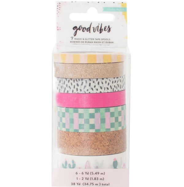 American Crafts Good Vibes Washi Tape Set W/Glitter - 7 rolls