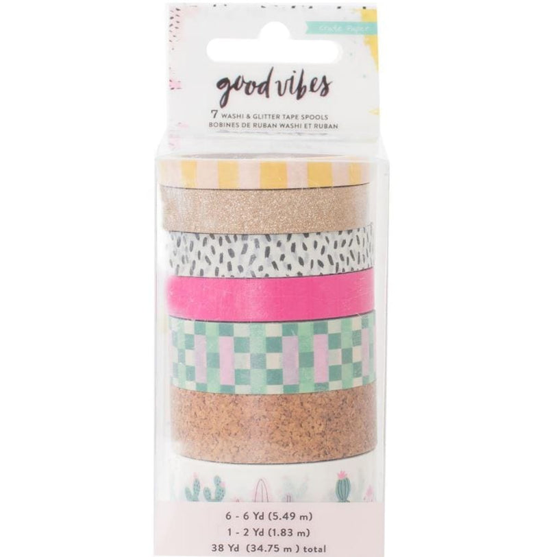 American Crafts Good Vibes Washi Tape Set W/Glitter - 7 rolls