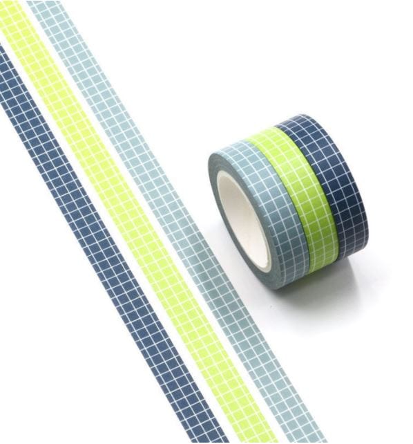 Grid Pattern Blue Green Washi Tape 10mm x 10m 3 Rolls