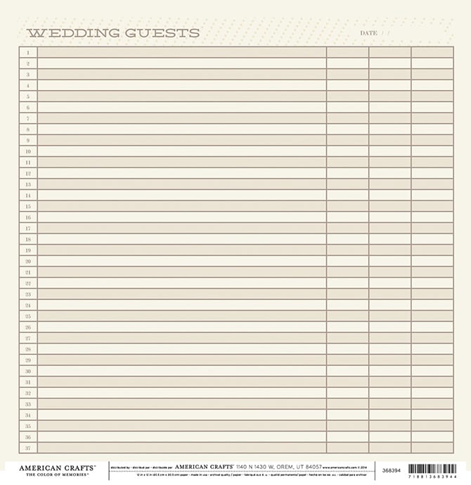 American Crafts Guest List Double-Sided Cardstock 12"X12"