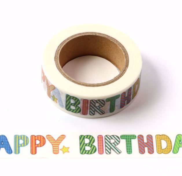 HAPPY BIRTHDAY with Patterns Washi Tape 15mm x 10m