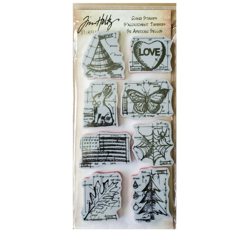 Stampers Anonymous Tim Holtz Happy Everything Blueprints Cling Stamps