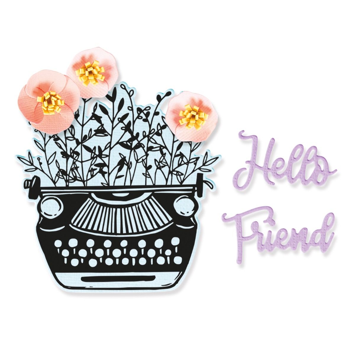 Sizzix Hello Typewriter Framelits Die Set 5PK w/ Stamps by Jen Long