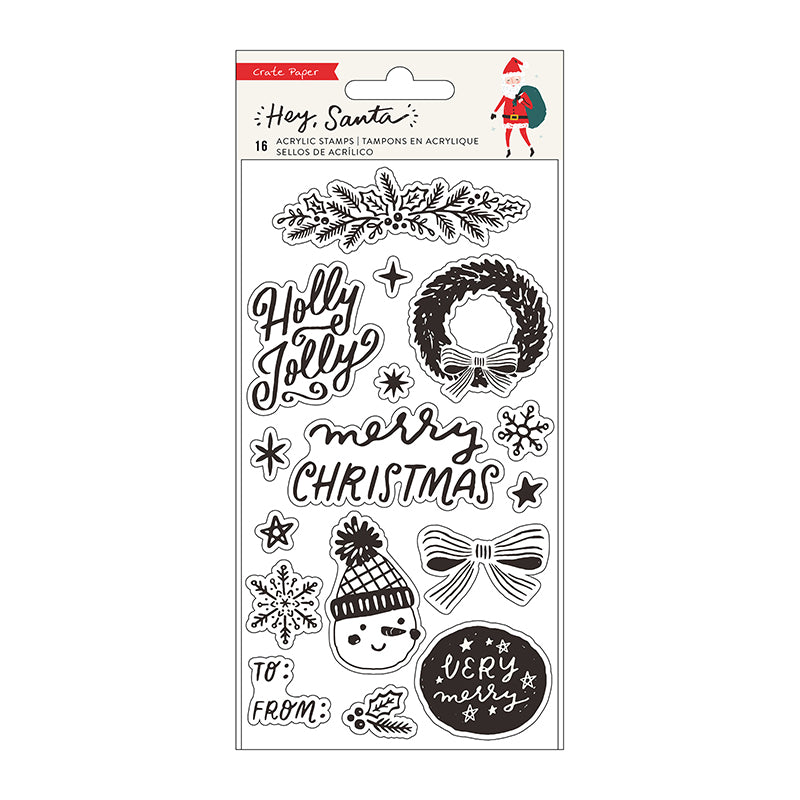 American Crafts Hey Santa Clear Stamp Set Crate Paper 18/Pk