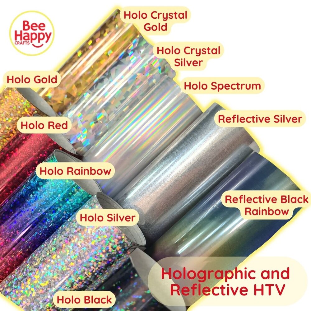 Bee Happy Holographic and Reflective HTV Heat Transfer Vinyl (Iron On) 10