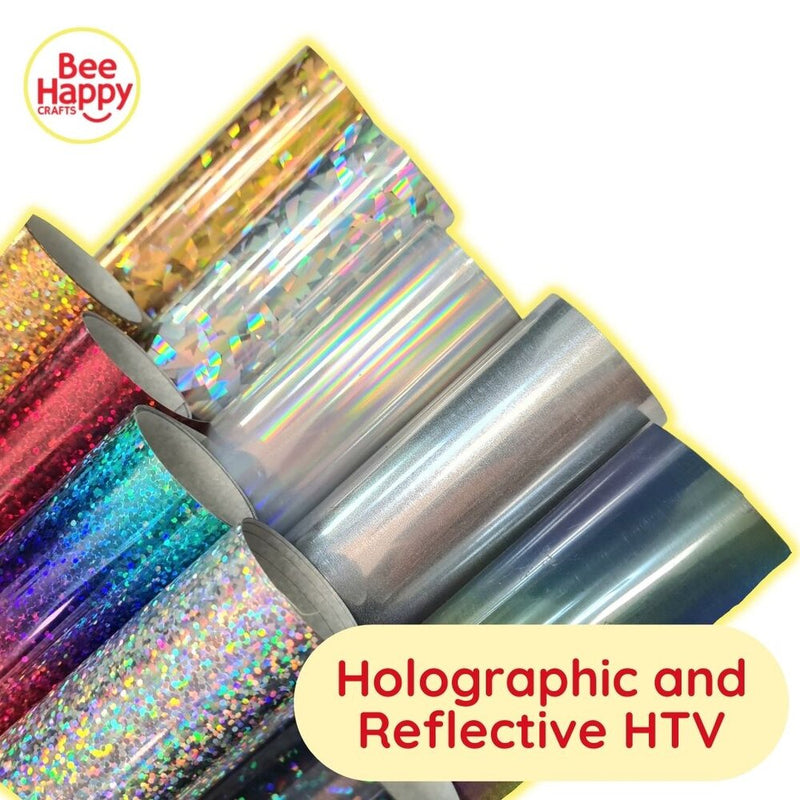 Bee Happy Holographic and Reflective HTV Heat Transfer Vinyl (Iron On) 10" x 12" or 36"