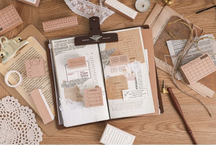 Journaling Wood Mounted Rubber Stamps by Paper Dyeing