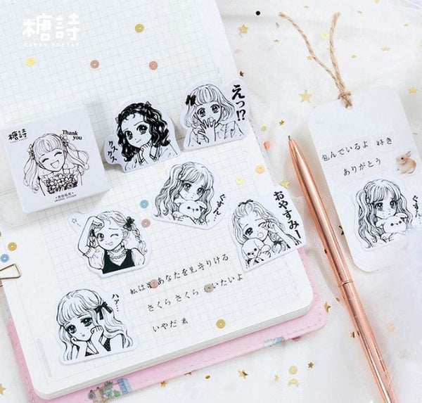 Candy Poetry Kawaii Hand-drawn Girls Sticker Flakes in a Box