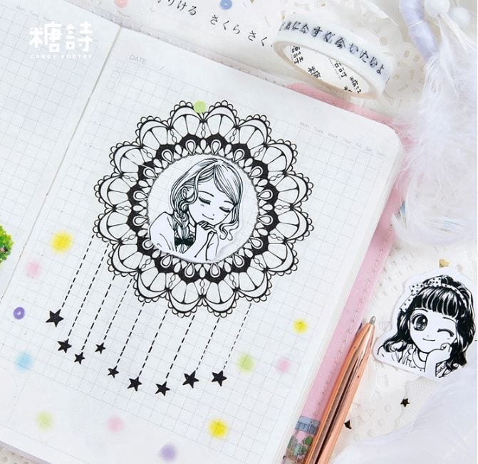 Candy Poetry Kawaii Hand-drawn Girls Sticker Flakes in a Box
