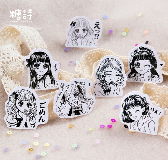 Candy Poetry Kawaii Hand-drawn Girls Sticker Flakes in a Box