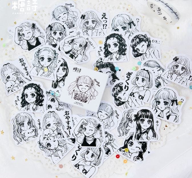 Candy Poetry Kawaii Hand-drawn Girls Sticker Flakes in a Box
