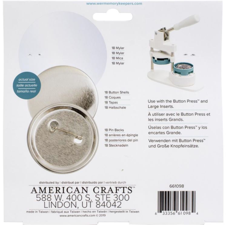 We R Memory Keepers Large Button Pin Refill for Button Press (18 Sets)