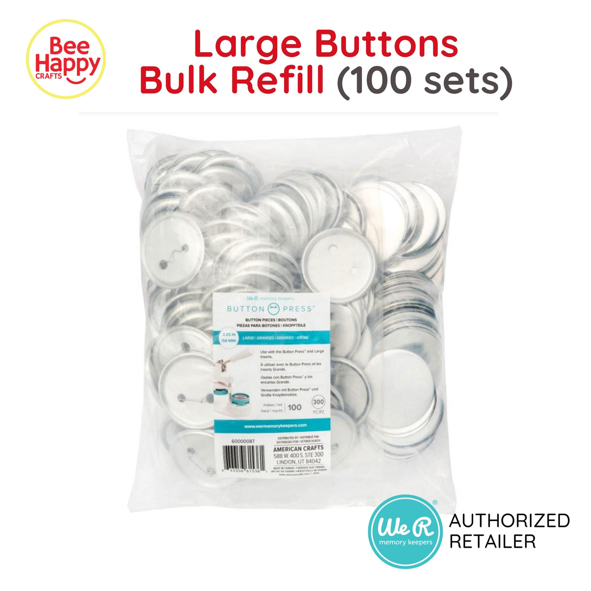 Large Buttons Bulk Refill for Button Press (Makes 100 Pins)