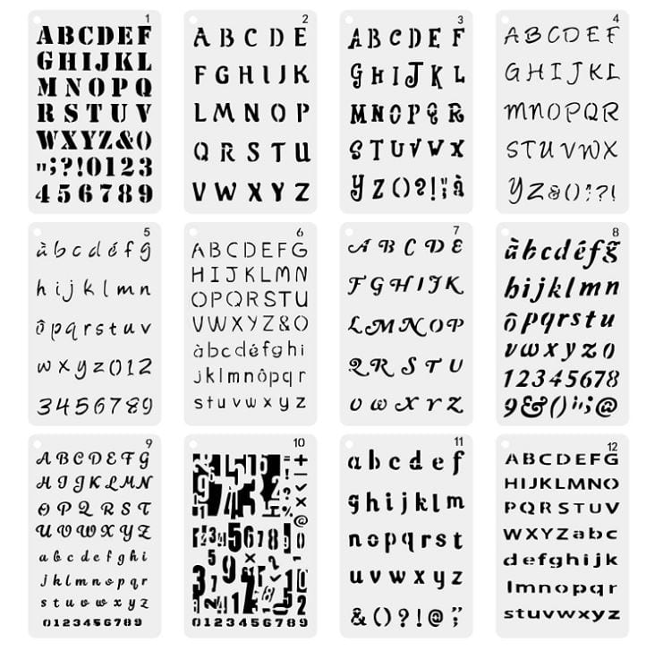 Planner / Journal Stencils Alphabet and Numbers Set 1 - 12pcs