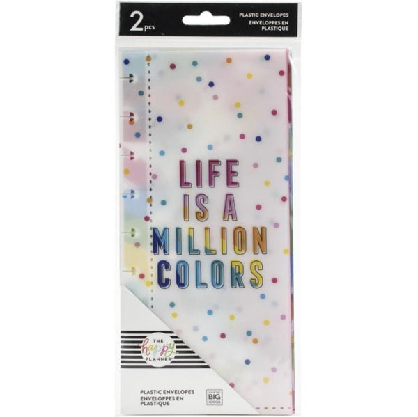 Me and My Big Ideas Life Is A Million Colors Happy Planner Classic Half Sheet Plastic Envelopes 2/Pkg