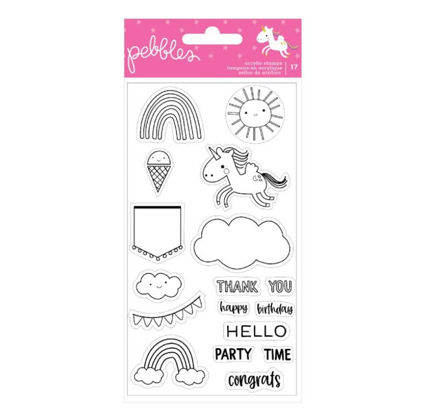 American Crafts Live Life Pebbles Acrylic Clear Stamps (17 Pieces)