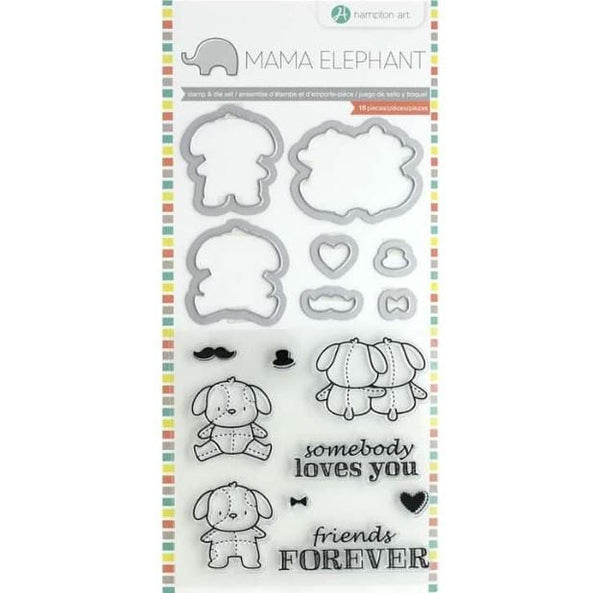 Hampton Art Mama Elephant Lovely Puppy Clear Stamp and Die Set