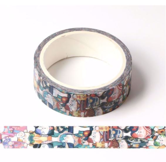 Lucky Cat Colorful CollageWashi Tape 15mm x 5m