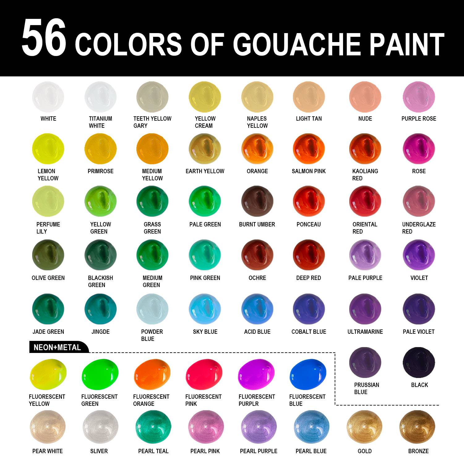 MIYA HIMI Gouache Paint Set Jelly Cup 56 Colors (No Brush Included)